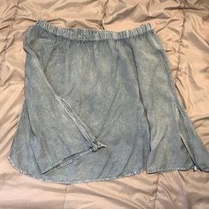 Denim elastic off-shoulder shirt